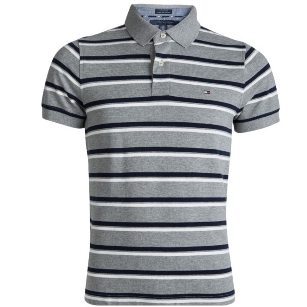 Custom Fit Tommy Hilfiger Grey Striped Polo